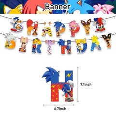 Sonic the Hedgehog Theme Birthday Party Supplies Set Banner Balloon Cake Toppers