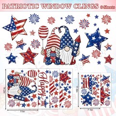 6 Sheets Patriotic Window Clings Happy 4th of July Window Decal USA Gnome Star