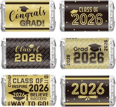 Congrats Grad Mini Candy Bar Wrapper Set – 90 Black and Gold Graduation Labels