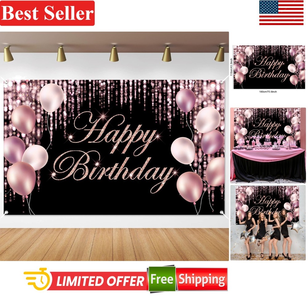 Happy Birthday Banner Backdrop Polyester Rose Gold for Party Baby Shower Indo…