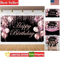 Happy Birthday Banner Backdrop Polyester Rose Gold for Party Baby Shower Indo…