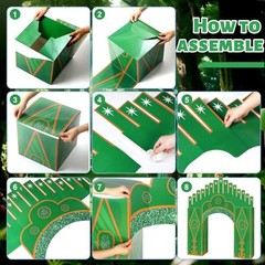 7 Pcs Emerald Cardboard Castle Green Wizard Playhouse Large Mainly Green, Gold
