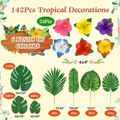 Lightweight 142Pcs Hibiscus & Palm Leaves – Perfect for Hawaiian Themed Parties