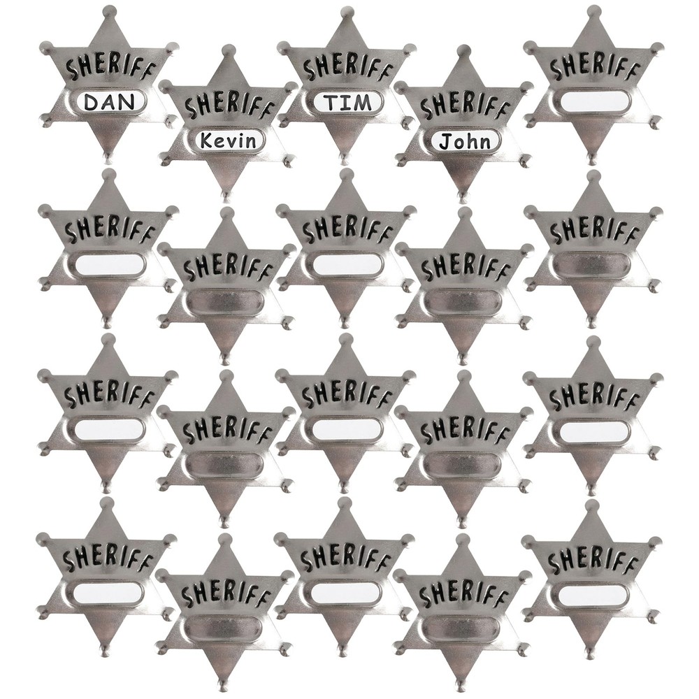 Metal Sheriff Badges – (Pack of 24) Silver Star Name Badges with Stickers for…