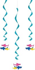 Unique Baby Shark Hanging Swirl Decorations – 3 Pcs, multicolor