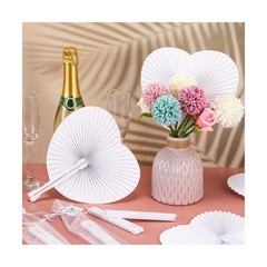 Wesiti 100 Sets Folding Handheld Fans Heart Shaped Wedding Foldable Paper Fan…