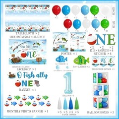 Ofishally One Birthday Decorations,161pcs Gone Fishing 1st Birth day Party Banne