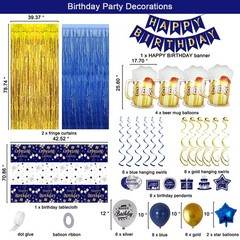 Birthday Decorations for Men, Navy Blue and Gold Happy Birthday Banner Birthd…