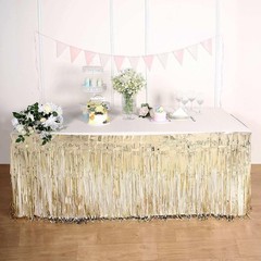 Efavormart 30″ x 9ft Metallic Foil Fringe Table Skirt, Self-Adhesive Party Table