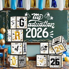 8 Pack Graduation Decorations 2026 – Black Gold Balloon Boxes for Class of 2026.