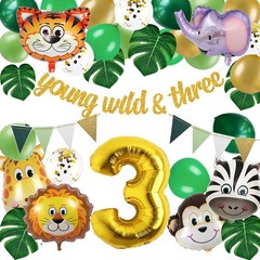 Jungle 3rd Decorations, Safari Party Wild Three Party Supplies Animals Head F…