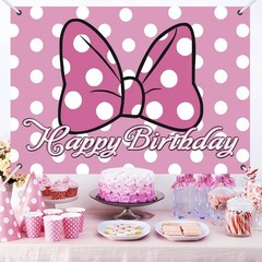 Pink Cartoon Dot Birthday Party Backdrop Banner 59.1 x 39.4 inches, A