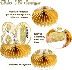 8 Pieces 80th Birthday Decorations Set, Happy 80th Honeycomb Centerpieces Tab…