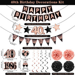 12PCS Black Rose Gold 40Th Birthday Decorations Kit for Women, Pre-Strung Happy