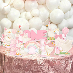 9PCS Pink Silly Goose Table Centerpieces, Watercolor Silly Goose Birthday Decora