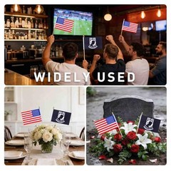 12Pack USA POW MIA Flags Mini HandHeld Flag Small Military Flags on Wooden