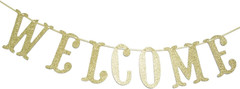 Welcome Back Banner, Gold Glitter Pre-Strung | First Day of School Classroom Dec