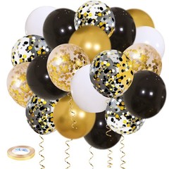 Black Gold Confetti Balloons 50 pack – 12 Inch Gold White and Black Confetti …