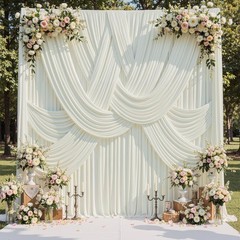 10ft x 15ft Ivory Wrinkle Backdrop Curtains for Parties,Silky Polyester Fabric