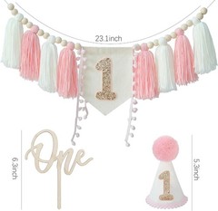 First Birthday Decorations For Girl 1st Pink High Chair Banner NEW