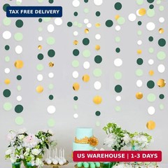46 Ft Sage Green Gold Party Decorations Polka Dots Garlands Hanging Paper Circle