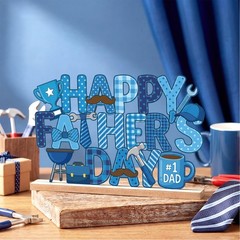 Metal Happy Father’s Day Tabletop Sign Decoration Wooden Base Centerpiece