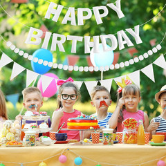Pre-Strung 3D Rainbow Happy Birthday Banner, 3 PCS Happy Birthday Felt Sign, Pom