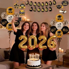 2026 Graduation Decorations Black and Gold Graduation Party Decorations, Ball…