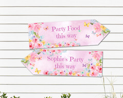 4 Personalised Pink Floral Butterfly Party Decoration Arrows – Any Occasion