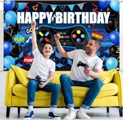 Vibrant Gaming Birthday Backdrop for Perfect Photo Ops – 70.8 x 43.3 Inches