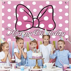 Pink Cartoon Dot Birthday Party Backdrop Banner 59.1 x 39.4 inches, A