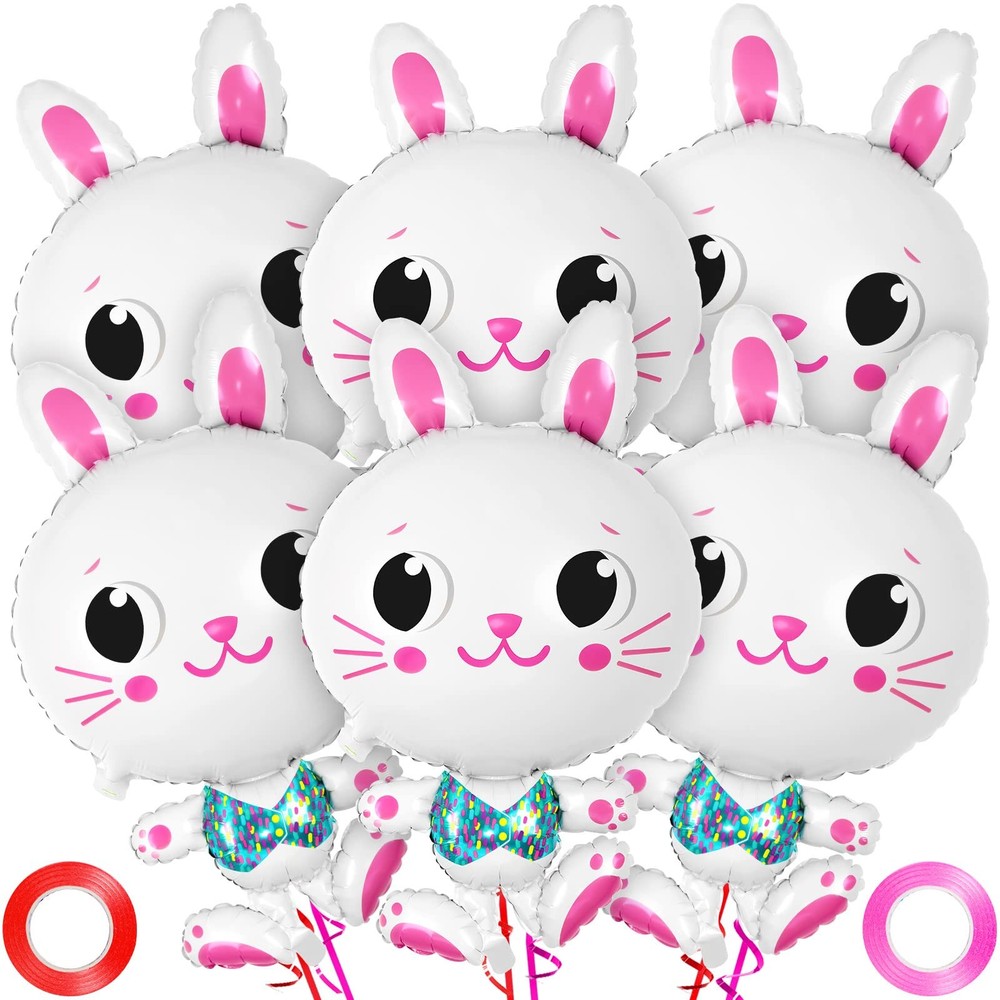 6 Pcs Bunny Balloons, 32 Inch Large Easter Bunny Balloons, Rabbit Shaped Foil…