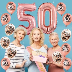 50th birthday decorations for women – (76pack) rose gold party Banner, Pennant,