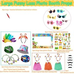 Large Summer Luau Photo Booth Props Set, Funny Hawaiian Sunglasses, Tropical