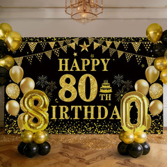 80th Birthday Decorations for Men and Women, Black and Gold Vintage Party Suppli