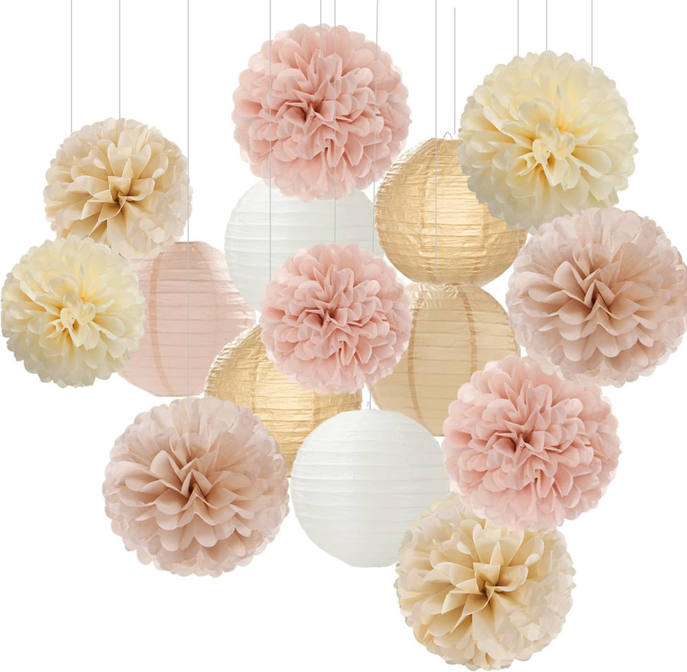 Party Decorations Kit Includes Tissue Flowers Lanterns for Boho Fall Rustic