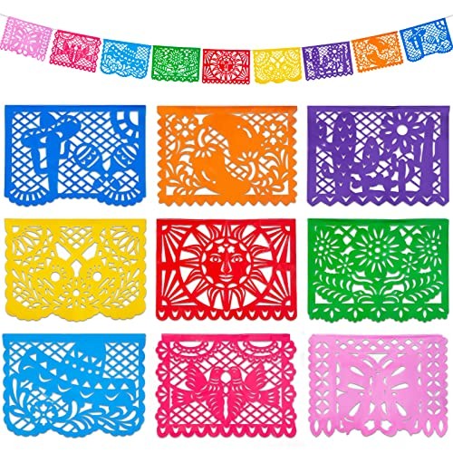 Mexican Party Decoration, 18 Feet Plastic Papel Picado Fiesta Banner Colorful