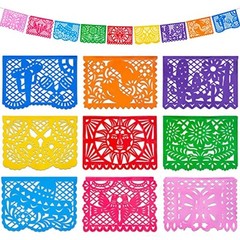 Mexican Party Decoration, 18 Feet Plastic Papel Picado Fiesta Banner Colorful