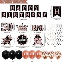50th Birthday Decorations for Women, Rose Gold Black Back in 1976 Party Suppl…