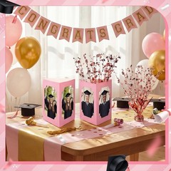 16 Pcs 2026 Graduation Centerpieces Decoration Rose Gold and Pink 6/7 Inch Ph…