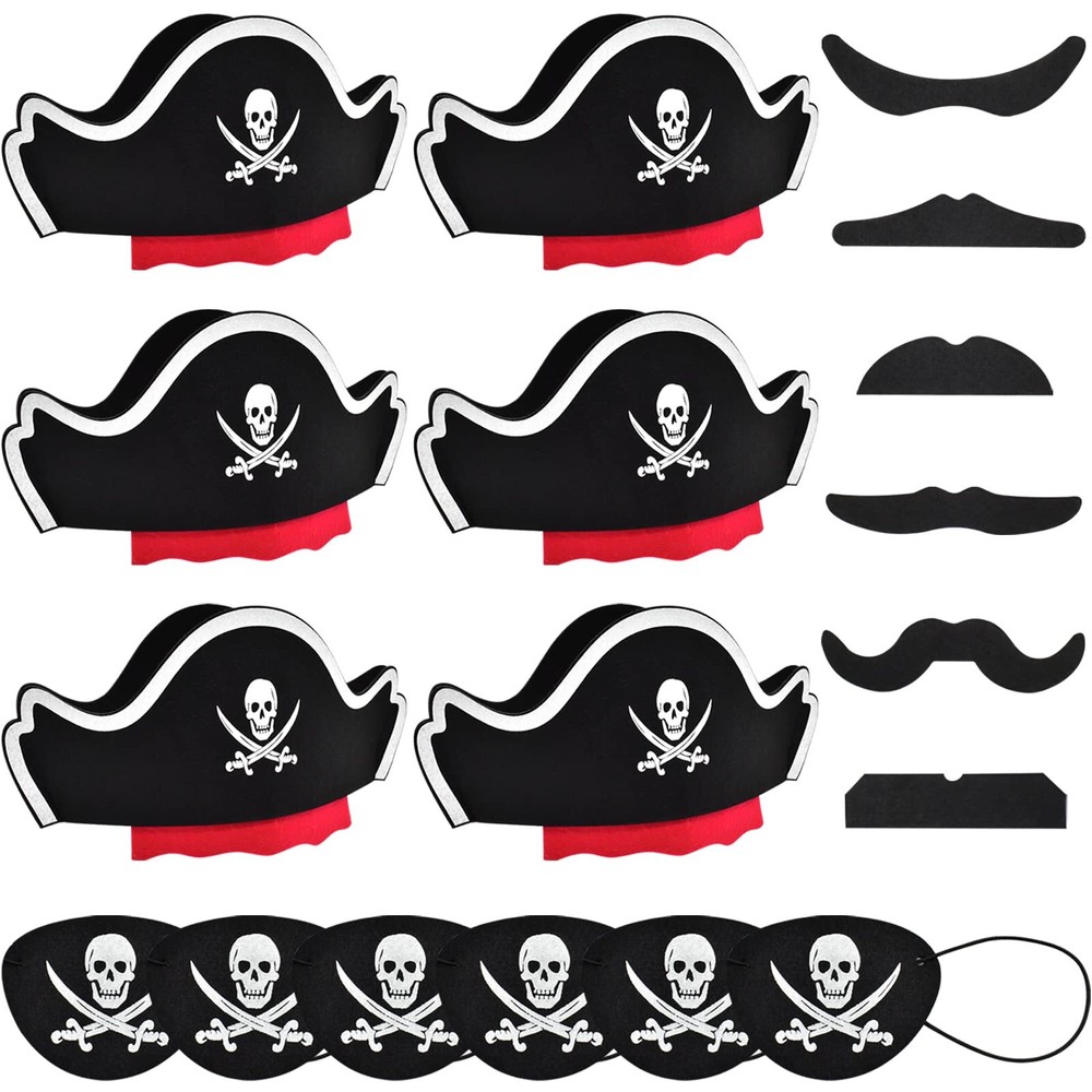 18 Pcs Pirate Hats Set Mustaches Eye Patches Party Favors for Halloween Cosplay
