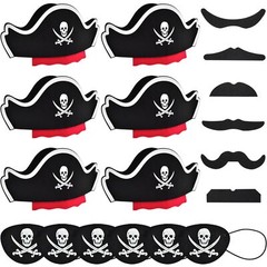 18 Pcs Pirate Hats Set Mustaches Eye Patches Party Favors for Halloween Cosplay