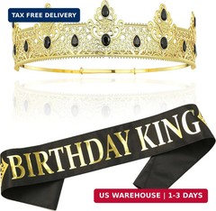 NA King Crown and Birthday Sash, Prom Decoration Gifts for Men (Gold-1)