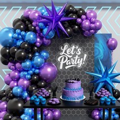 125pcs Blue and Black Balloon Arch Kit with Metallic Purple Blue Black Balloo…