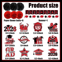 Red and Black Graduation Decorations 2026, 2026 Grad Banner and Congrats Grad Ha