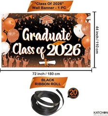 XtraLarge 72×44 Inch Orange Graduation Banner Class of 2026 – Vibrant Backdrop
