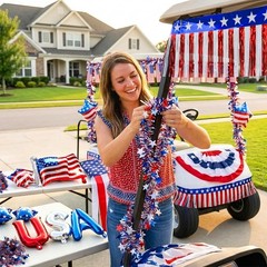 48PCS Patriotic Golf Cart Decorations Kit – 250th Anniversary USA Decor Set, Red