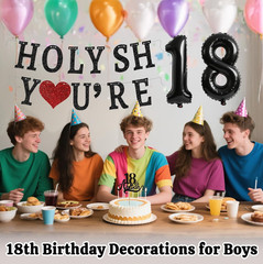 Funny 18th Birthday Decorations for Girls Boys – Glitter 18th Birthday Banner, A