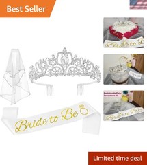 3 Pcs Bachelorette Party Decorations Bridal Shower Crown, Bride to Be Sash&Ve…