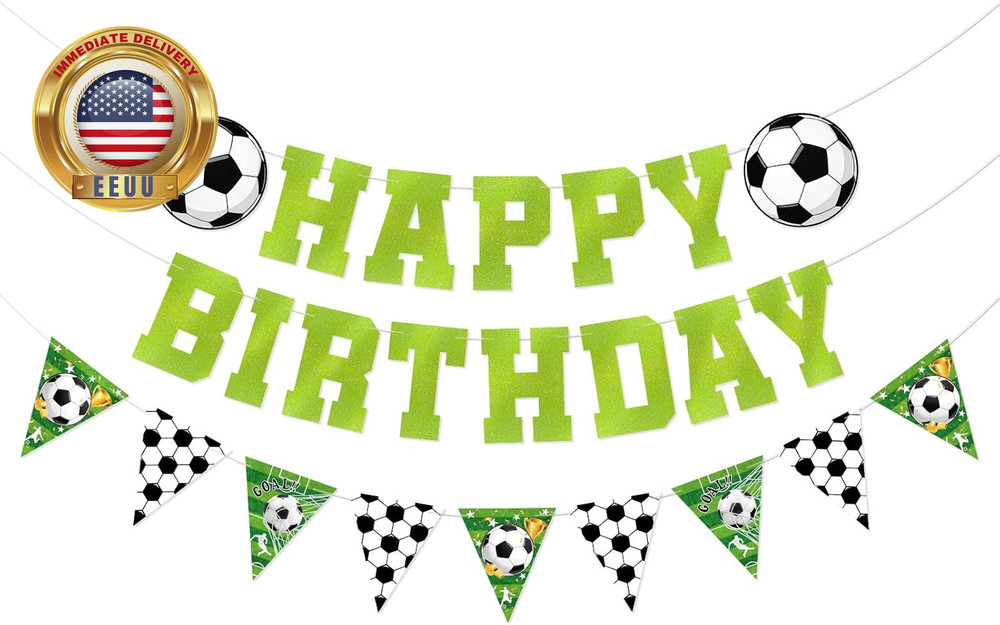 Pre-Strung Soccer Happy Birthday Banner Soccer Theme Birthday Party Banner Sport